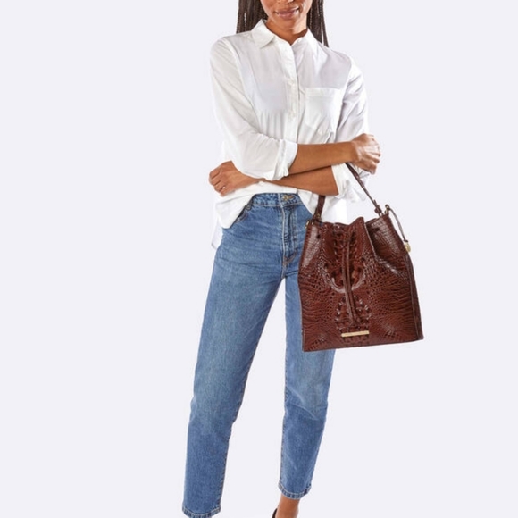 Brahmin Turquoise Croc-Embossed Shoulder Bag - Picture 5 of 14